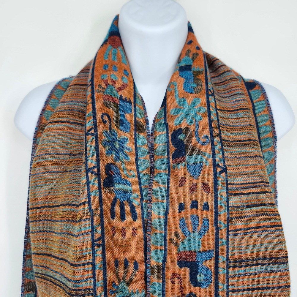 Kuna Womens Baby Alpaca Silk Woven Scarf Wrap Peruvian Boho Folk Luxury NWT
